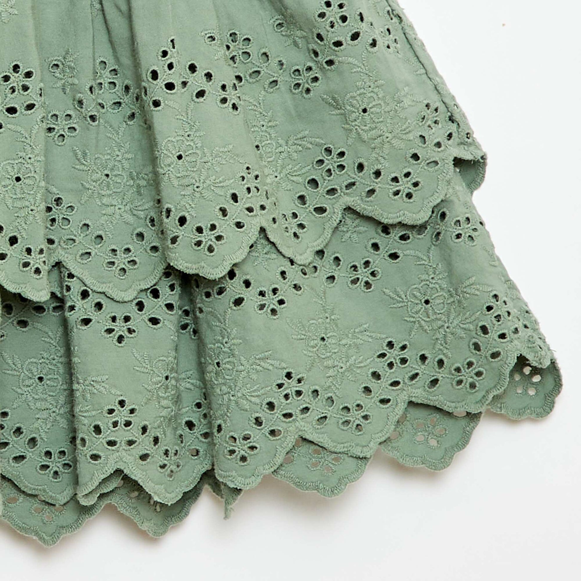 Ruffled and Broderie Anglaise Skirt GREEN