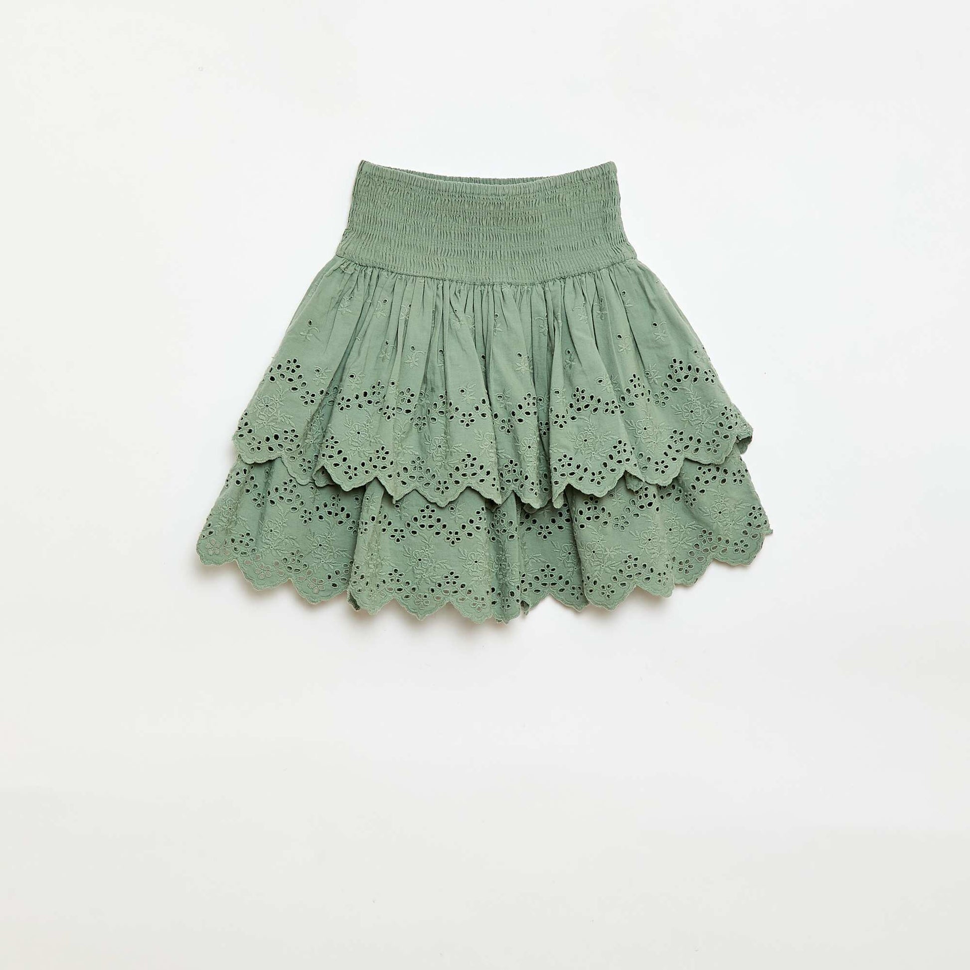 Ruffled and Broderie Anglaise Skirt GREEN