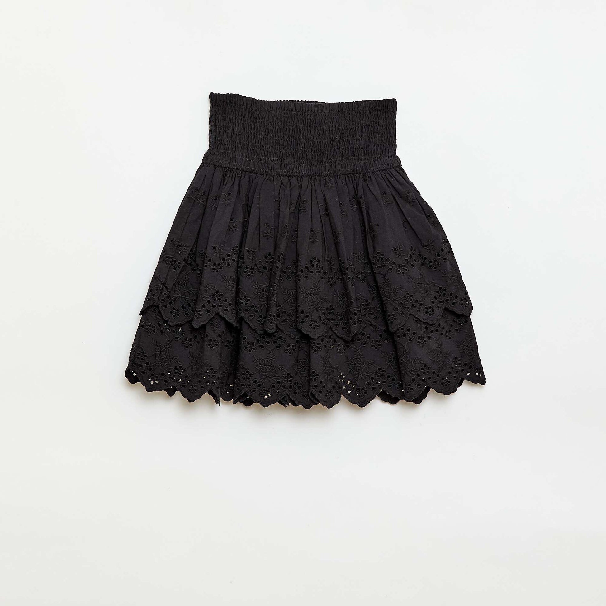 Ruffled and Broderie Anglaise Skirt BLACK
