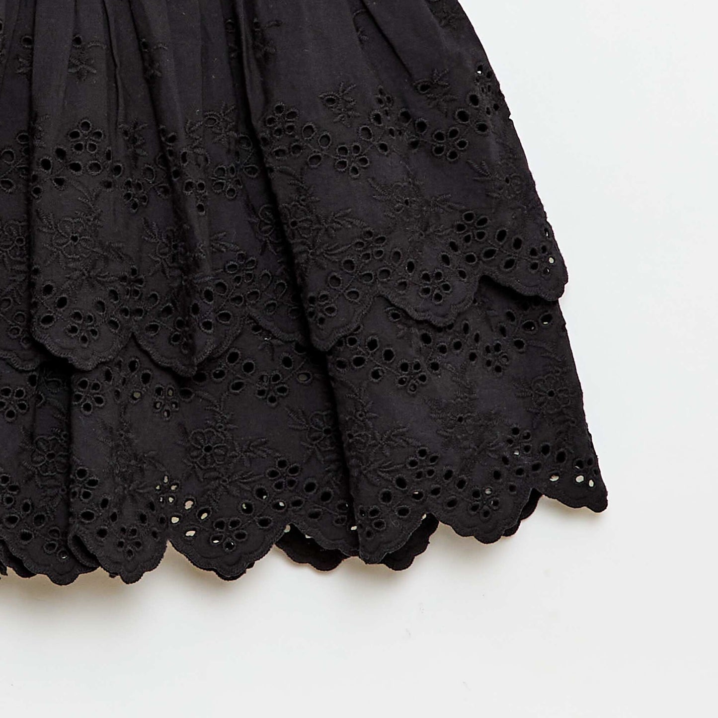 Ruffled and Broderie Anglaise Skirt BLACK