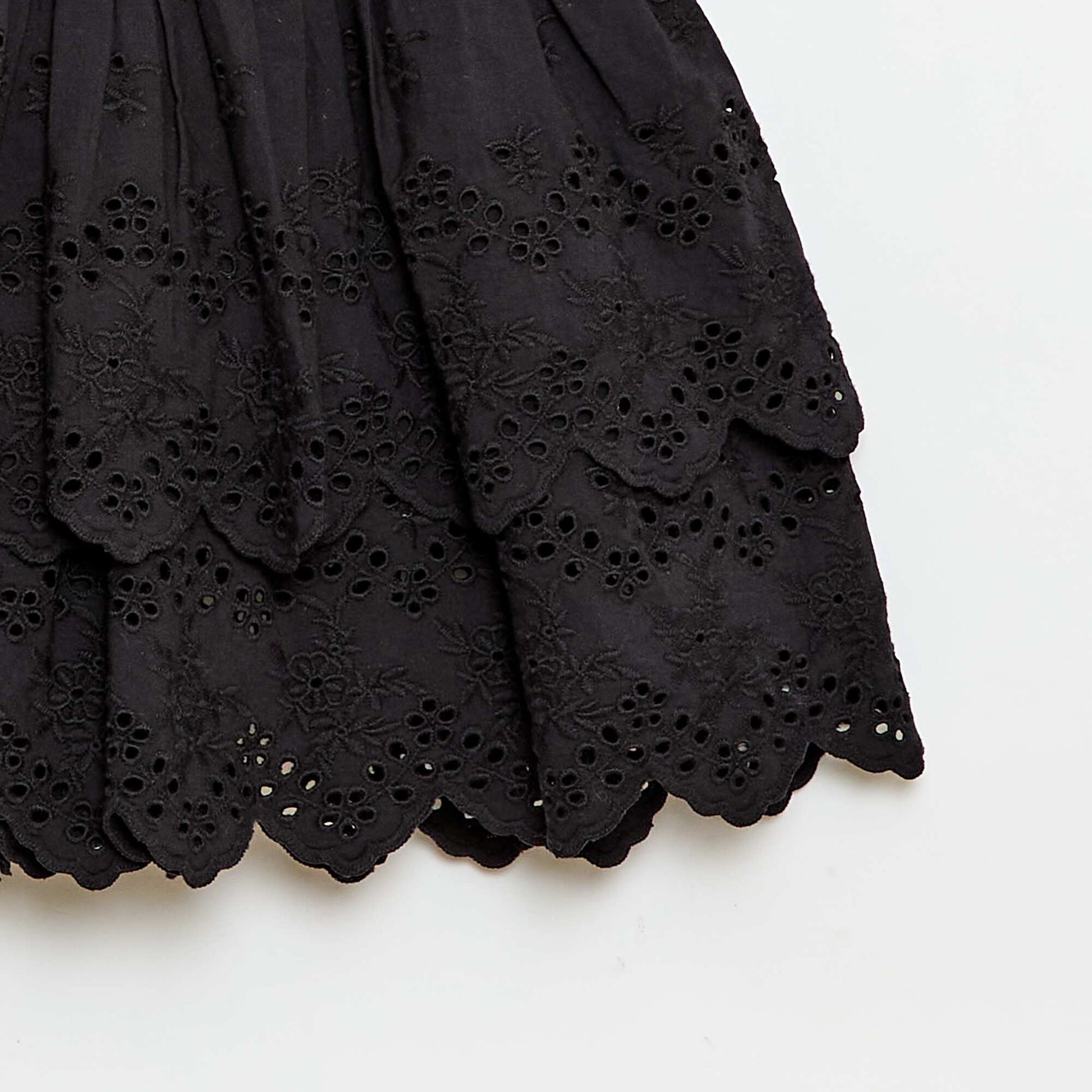 Ruffled and Broderie Anglaise Skirt BLACK