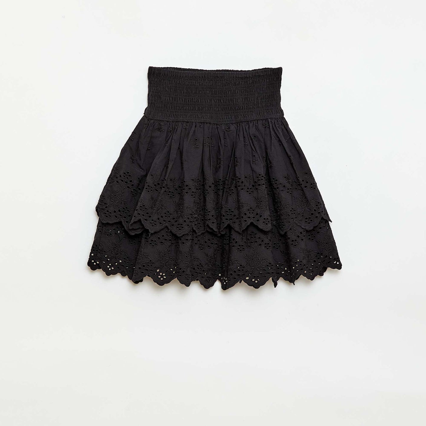 Ruffled and Broderie Anglaise Skirt BLACK