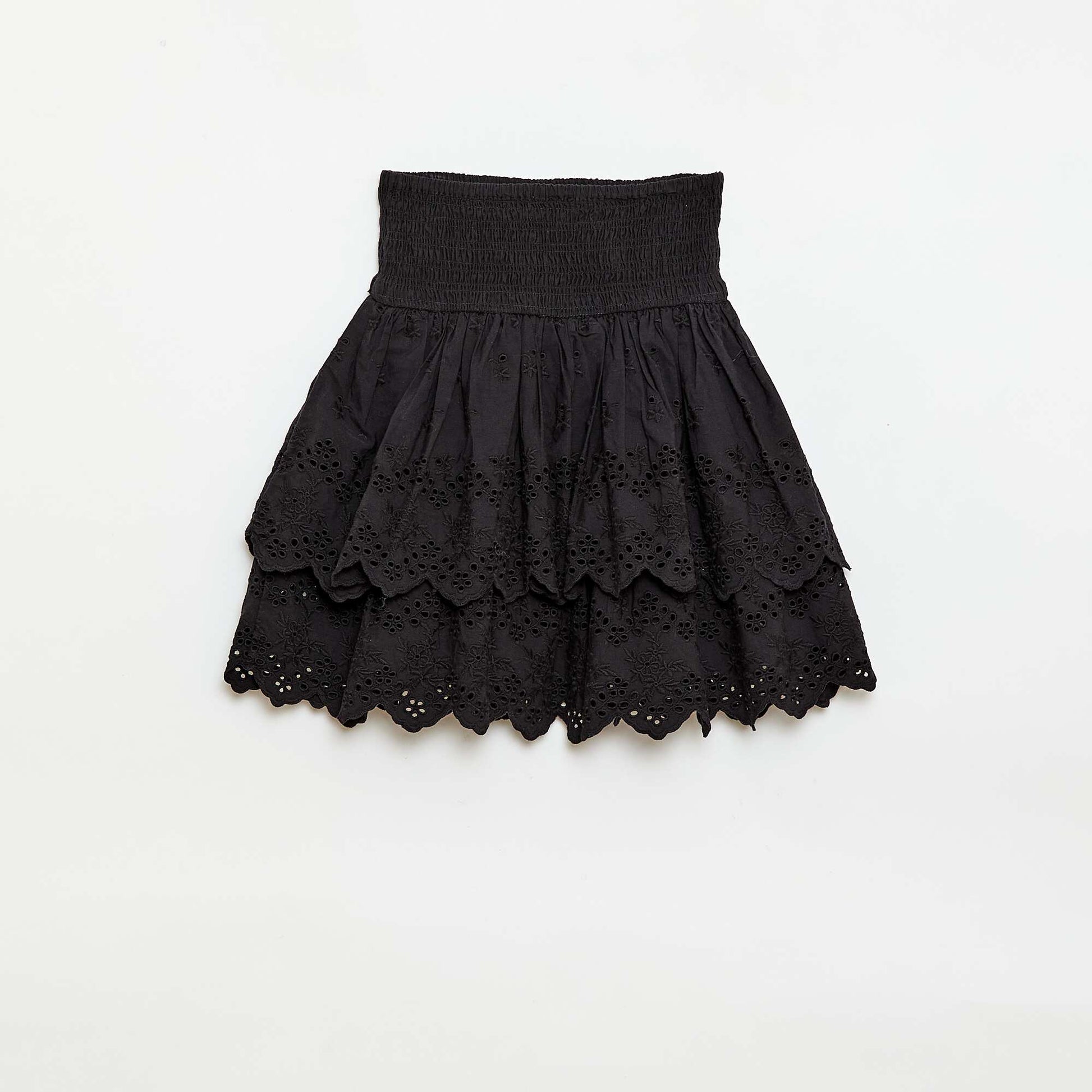Ruffled and Broderie Anglaise Skirt BLACK