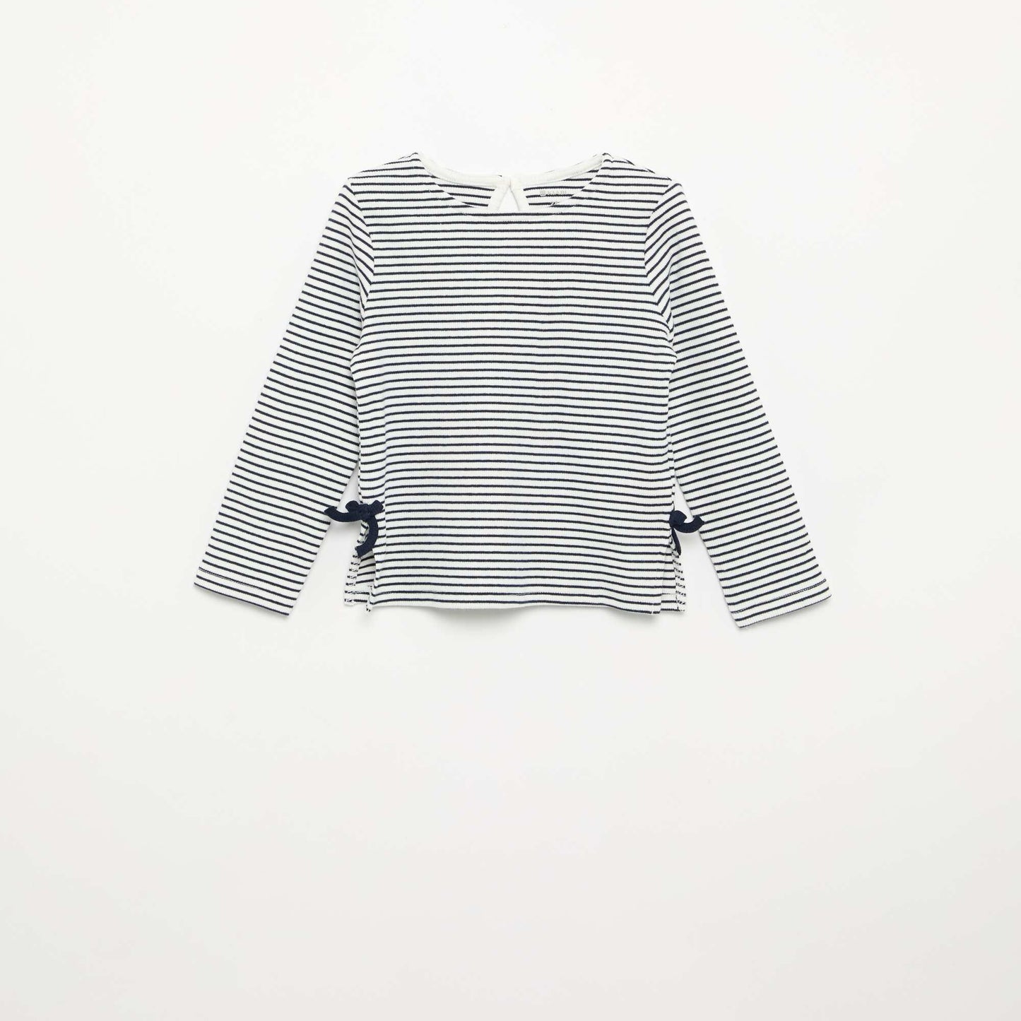 Long-sleeved ribbed T-shirt with bow BLUE