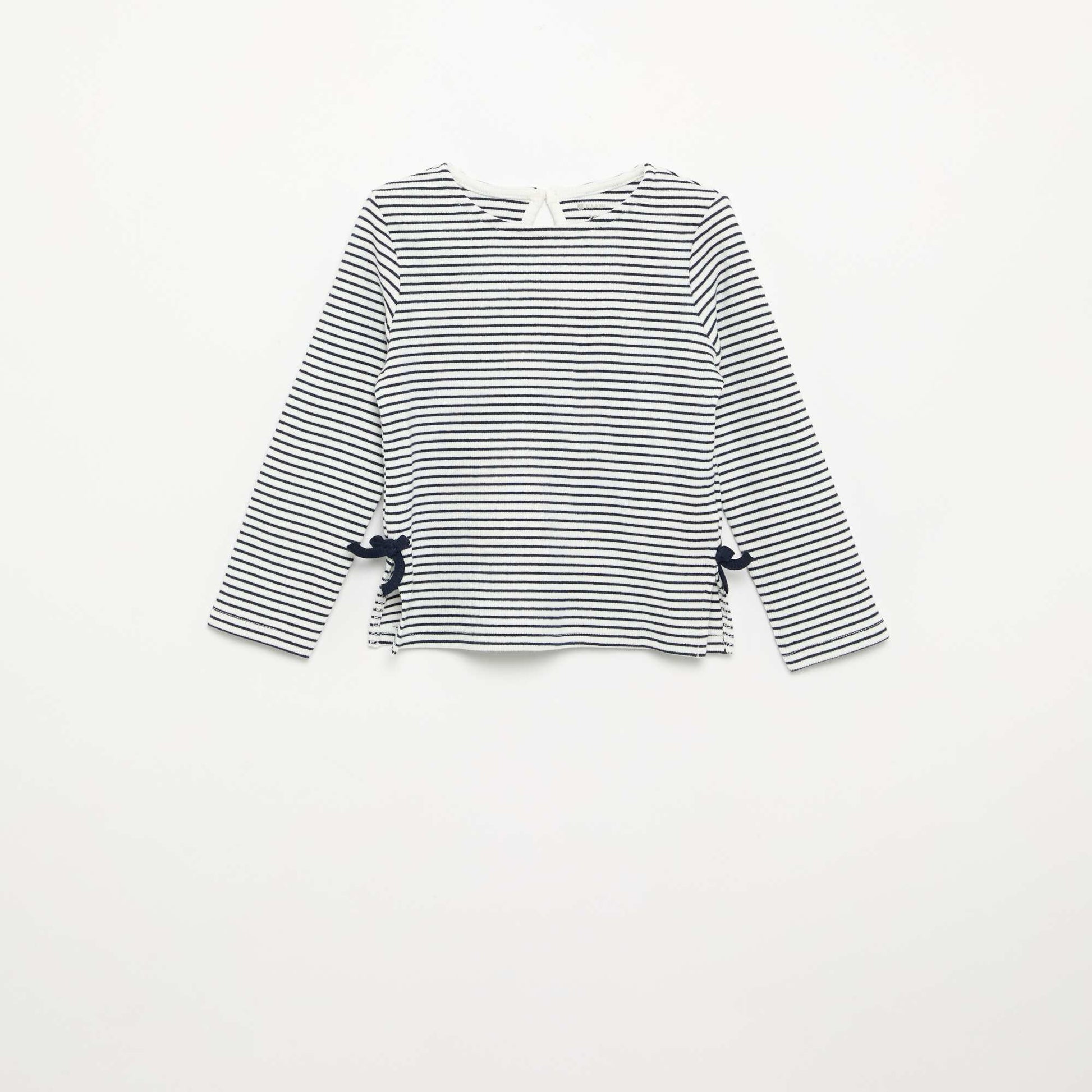 Long-sleeved ribbed T-shirt with bow BLUE