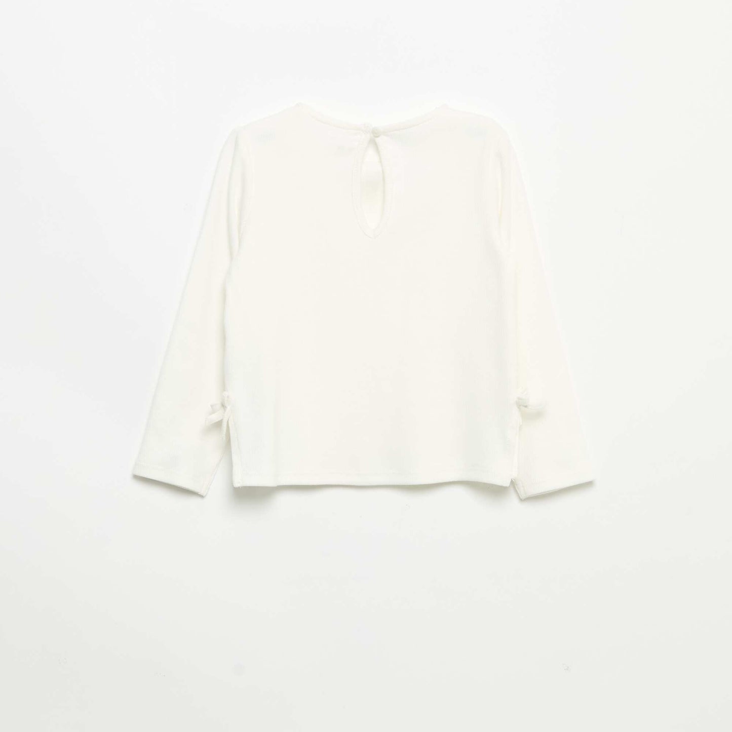 Long-sleeved ribbed T-shirt with bow WHITE