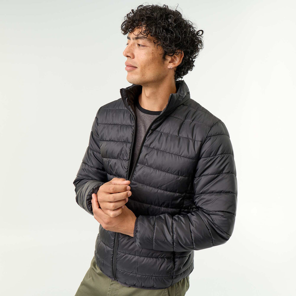 Lightweight puffer jacket with zip opening BLACK