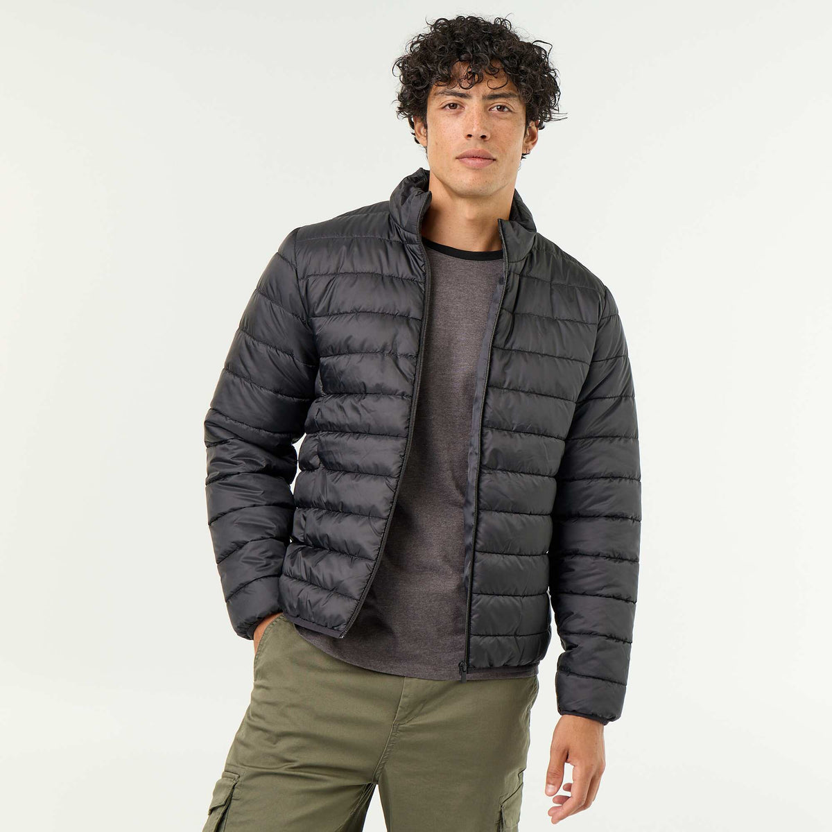 Lightweight puffer jacket with zip opening BLACK