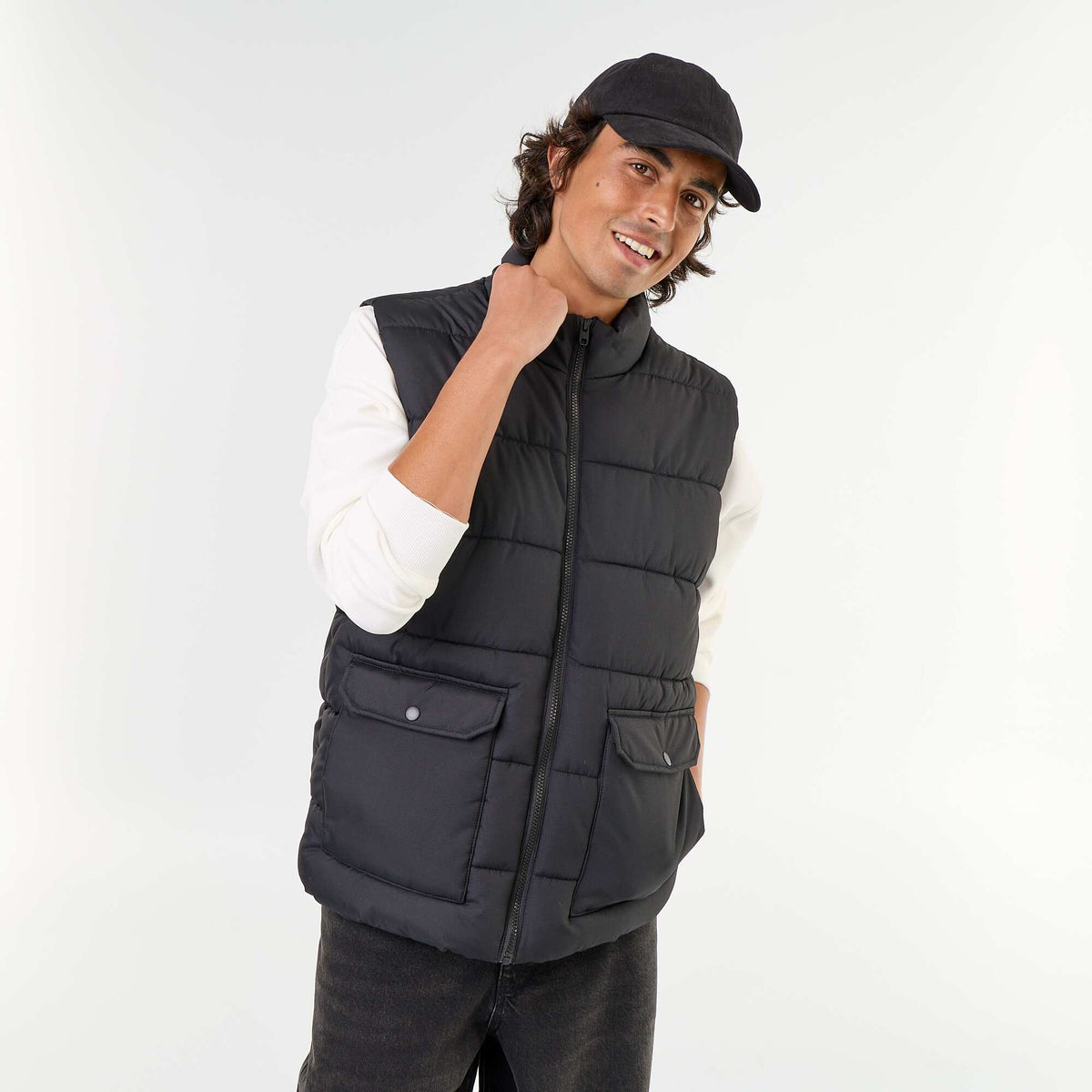 Lightweight sleeveless puffer jacket BLACK