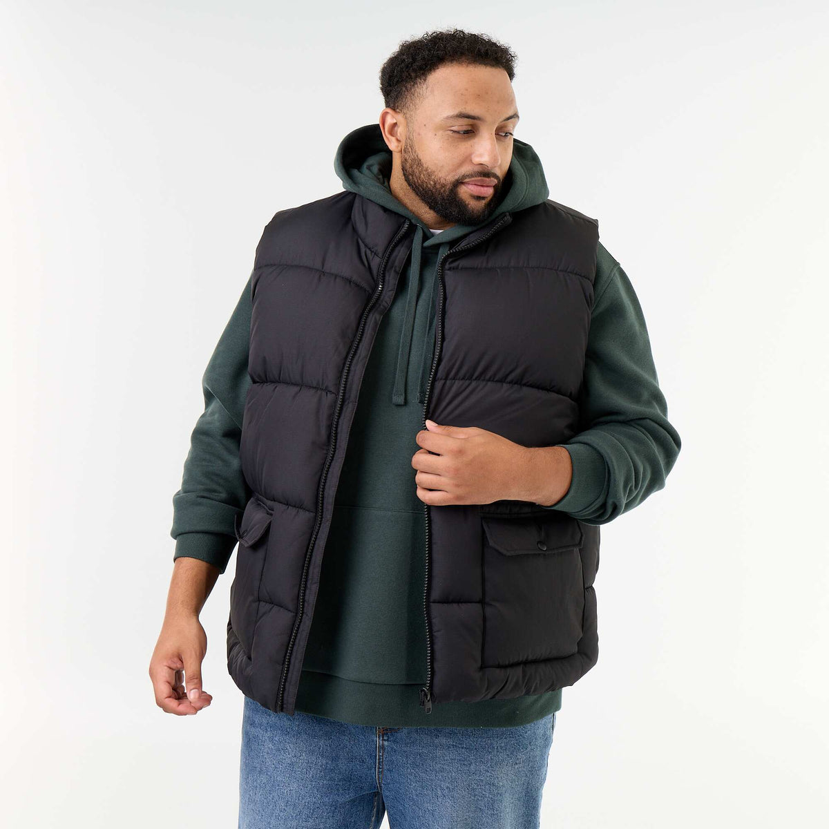 Sleeveless fleece-lined puffer jacket BLACK