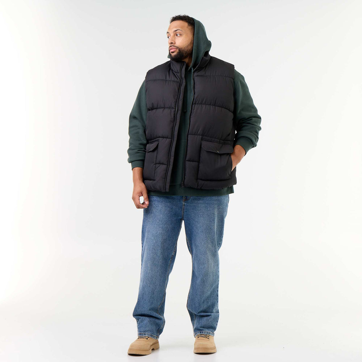 Sleeveless fleece-lined puffer jacket BLACK