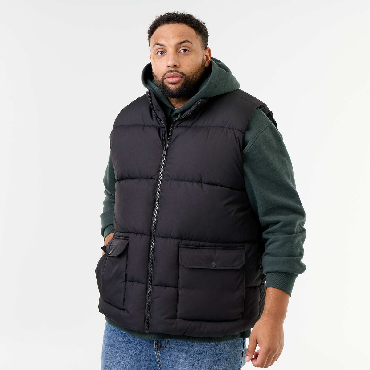 Sleeveless fleece-lined puffer jacket BLACK