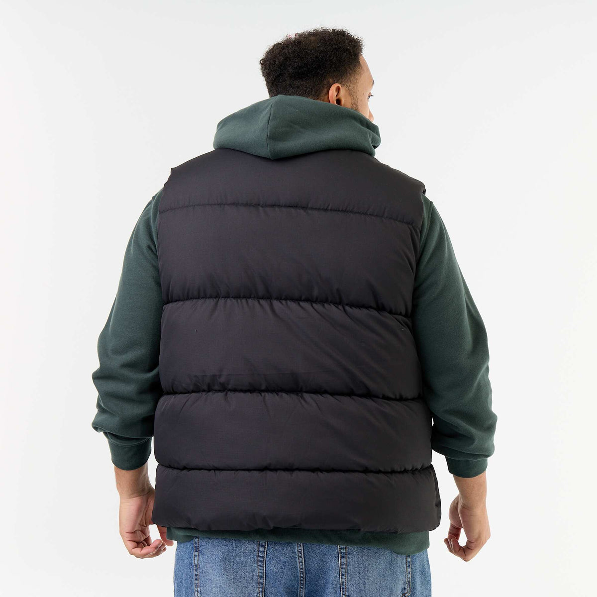Sleeveless fleece-lined puffer jacket BLACK