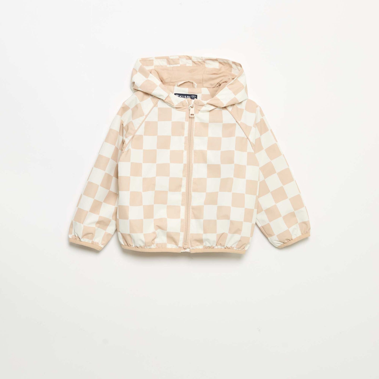 Checked hooded windbreaker BEIGE