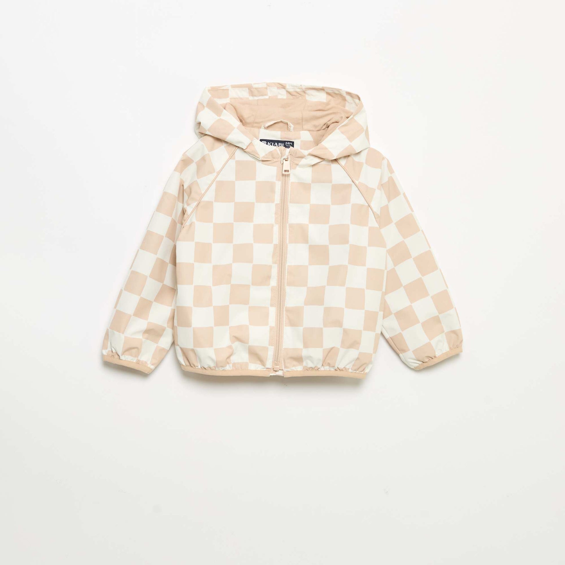Checked hooded windbreaker BEIGE