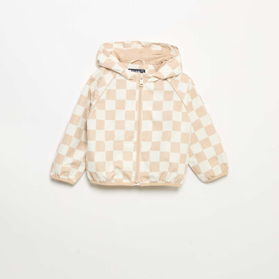 Checked hooded windbreaker BEIGE
