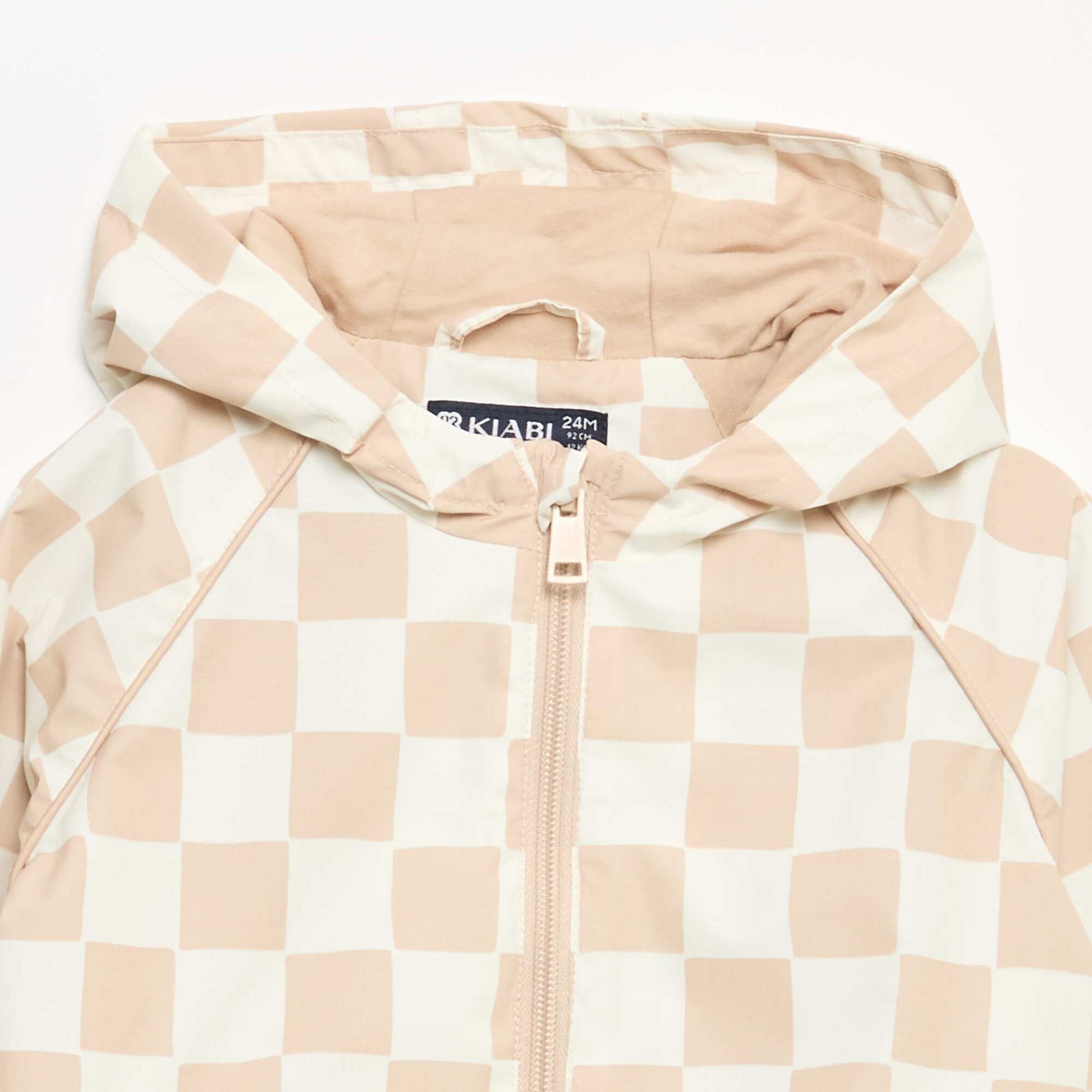 Checked hooded windbreaker BEIGE