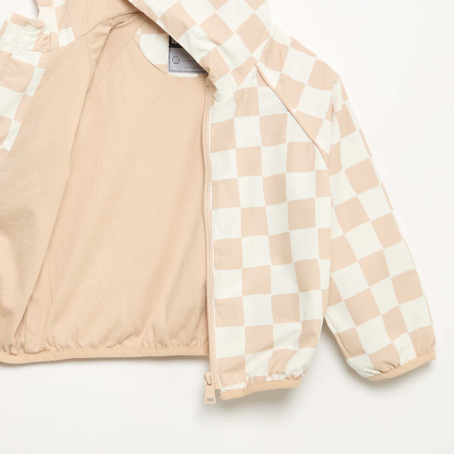 Checked hooded windbreaker BEIGE