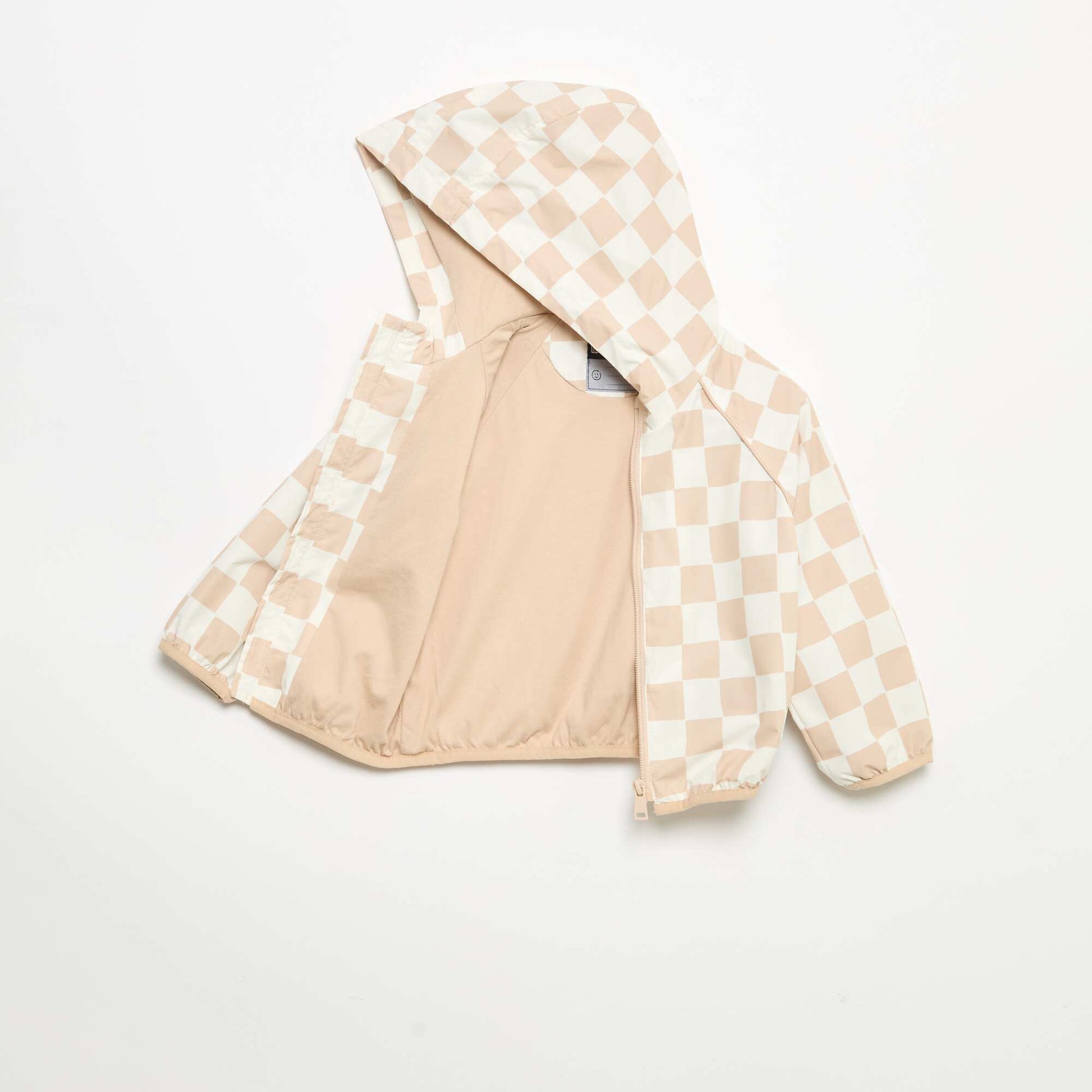 Checked hooded windbreaker BEIGE