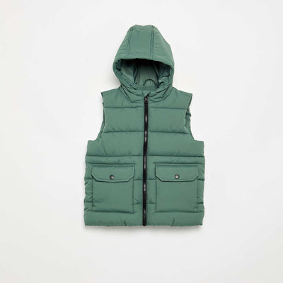 Hooded Sleeveless Puffer Jacket GREEN