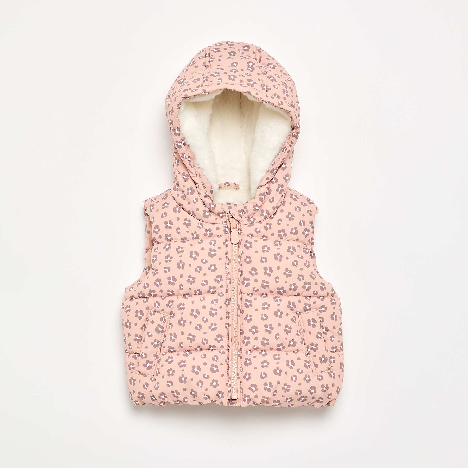 Printed sleeveless hooded puffer jacket ORANGE