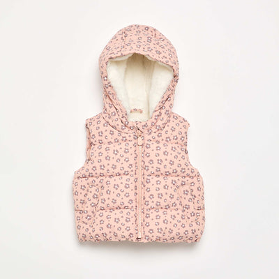 Printed sleeveless hooded puffer jacket ORANGE