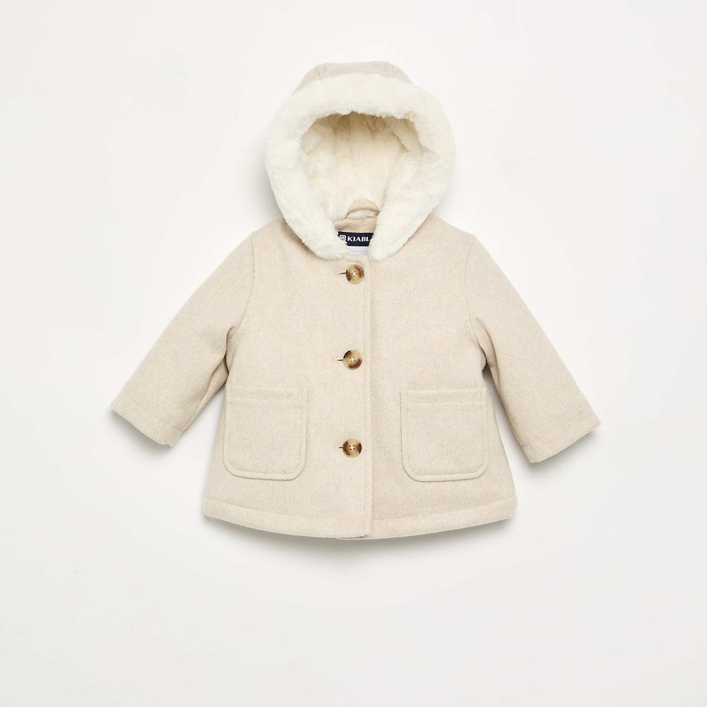 Faux Wool-Look Coat with Faux Fur Lining BEIGE