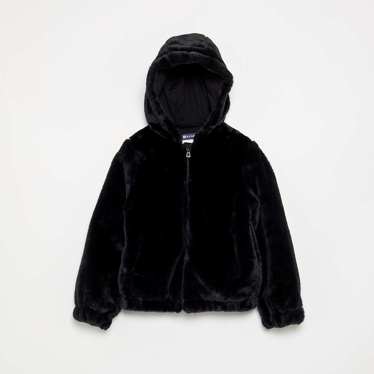 Hooded faux fur jacket BLACK
