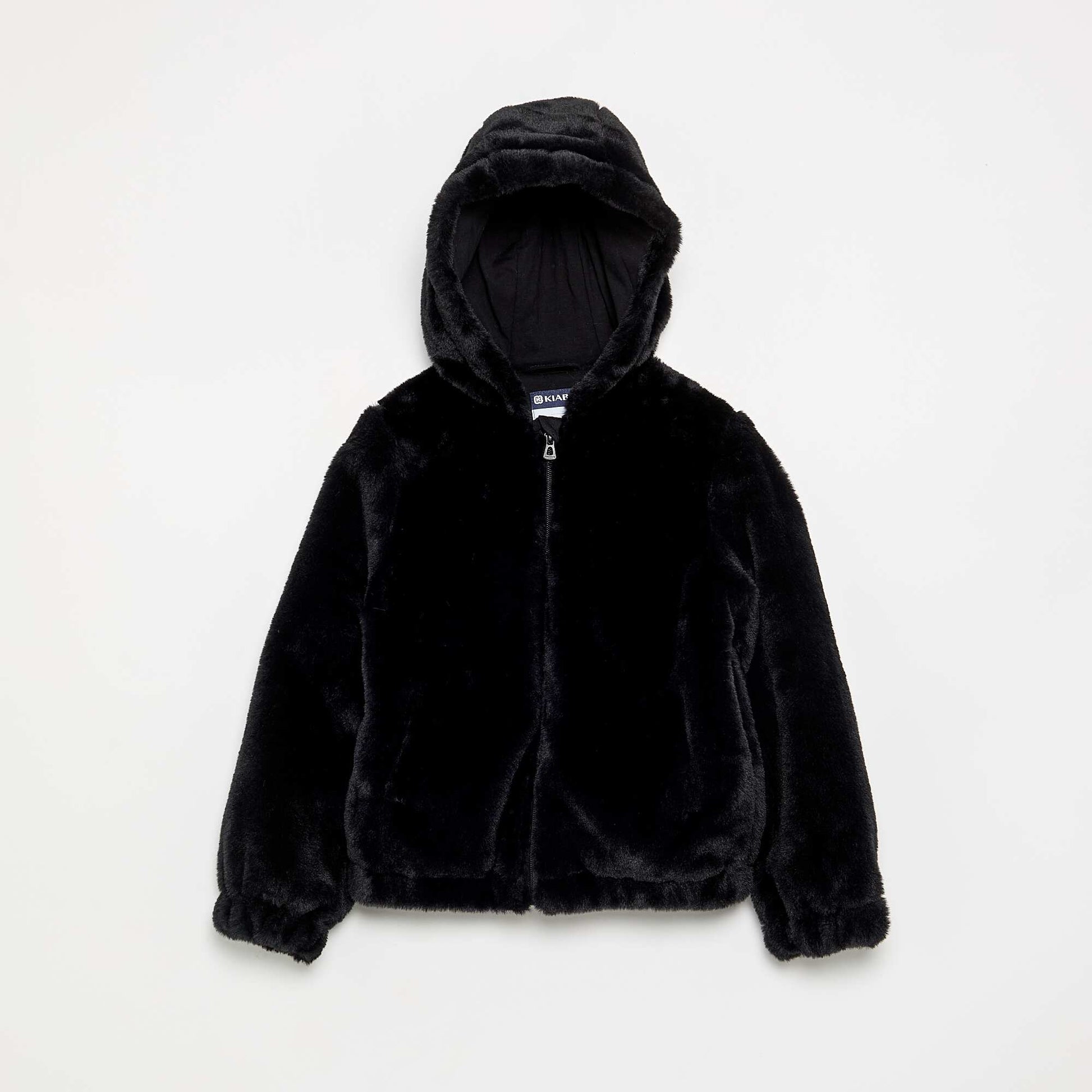 Hooded faux fur jacket BLACK