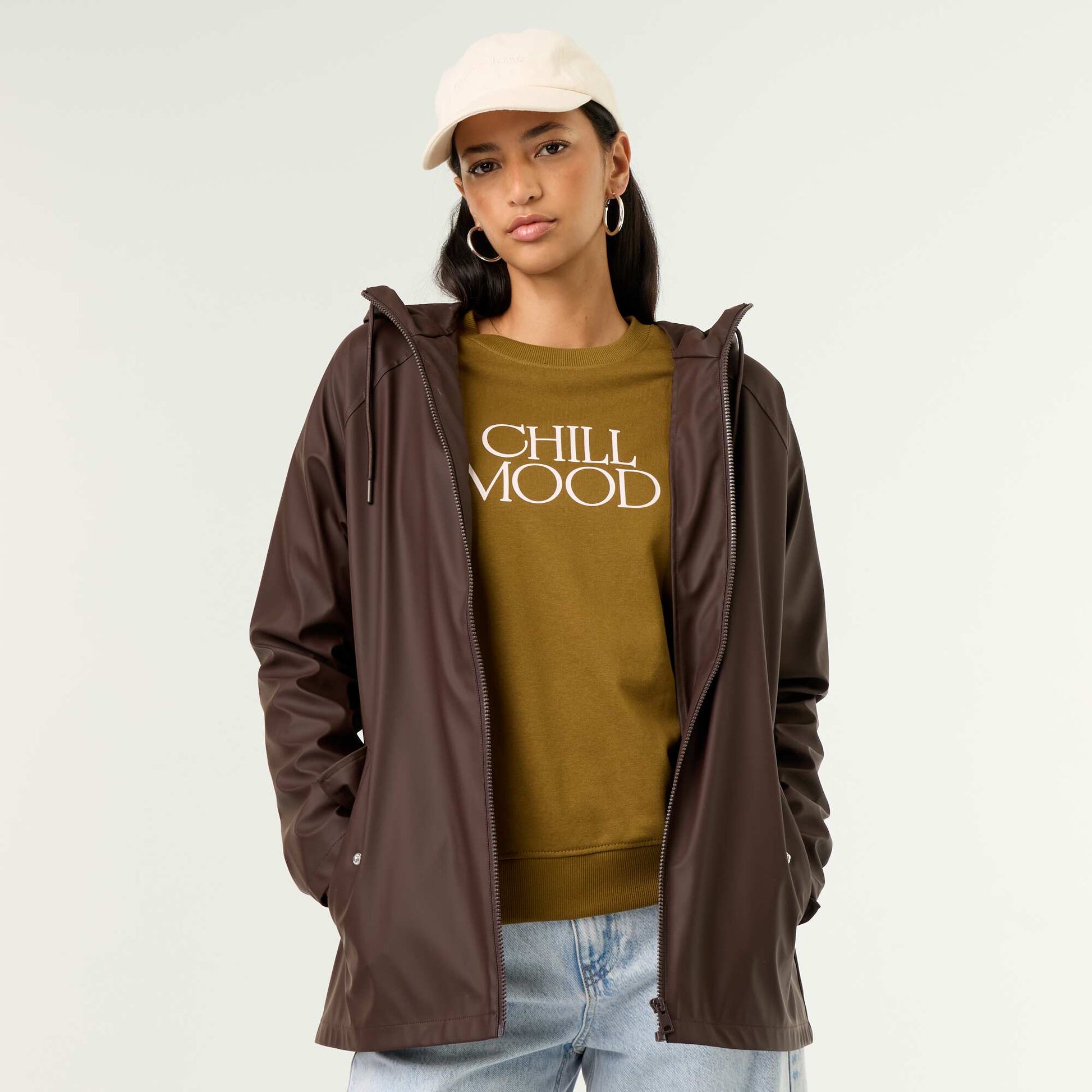Water-repellent hooded parka BROWN