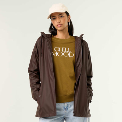Water-repellent hooded parka BROWN