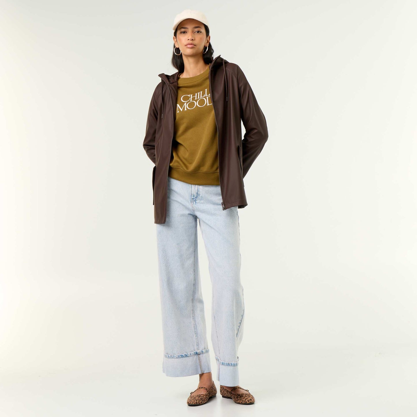 Water-repellent hooded parka BROWN