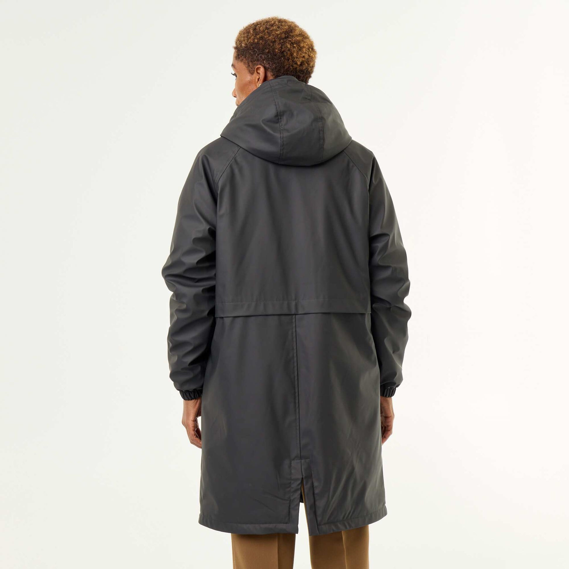 Straight-cut faux fur lined parka BLACK