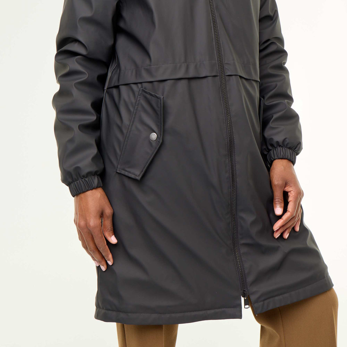 Straight-cut faux fur lined parka BLACK