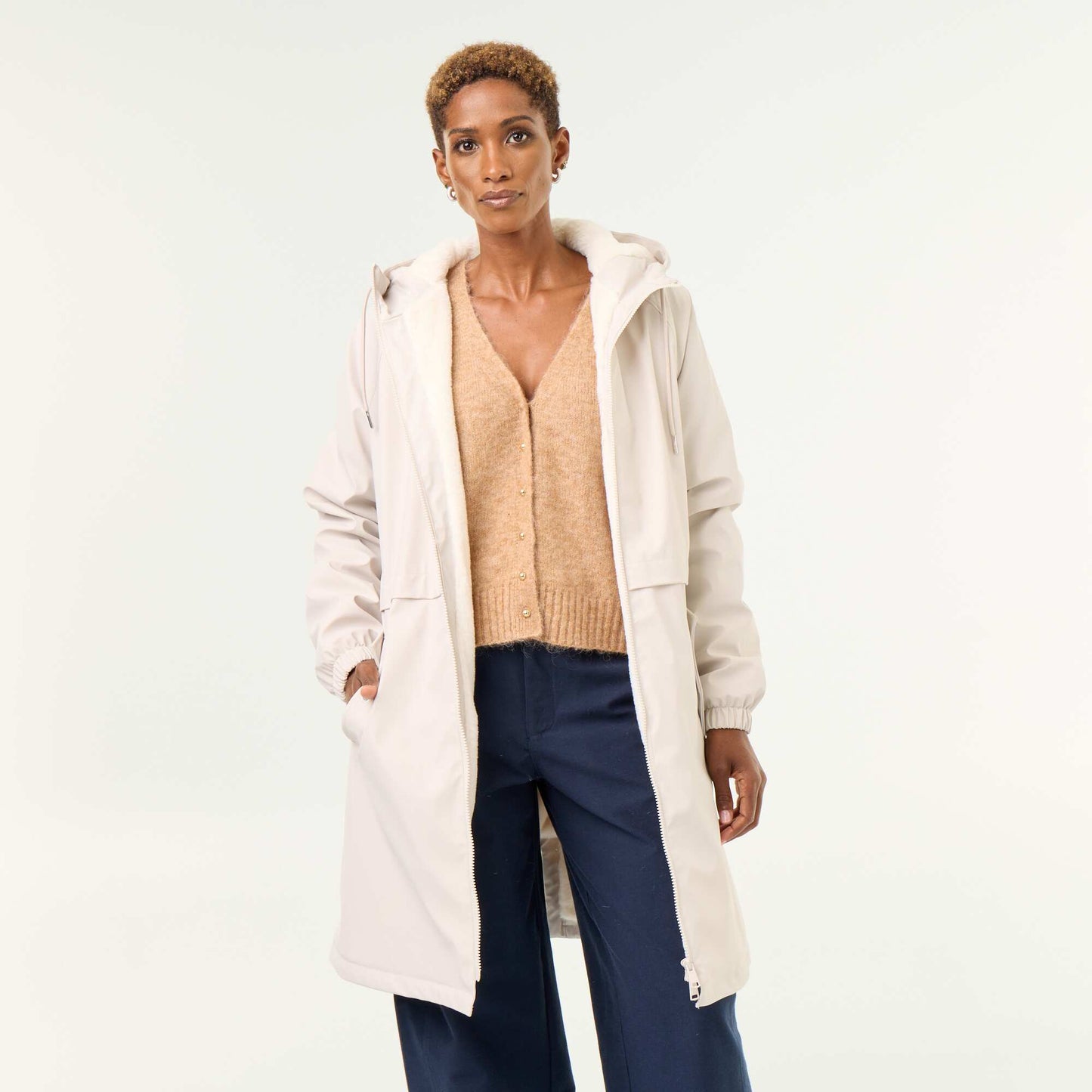Straight-cut faux fur lined parka GREY