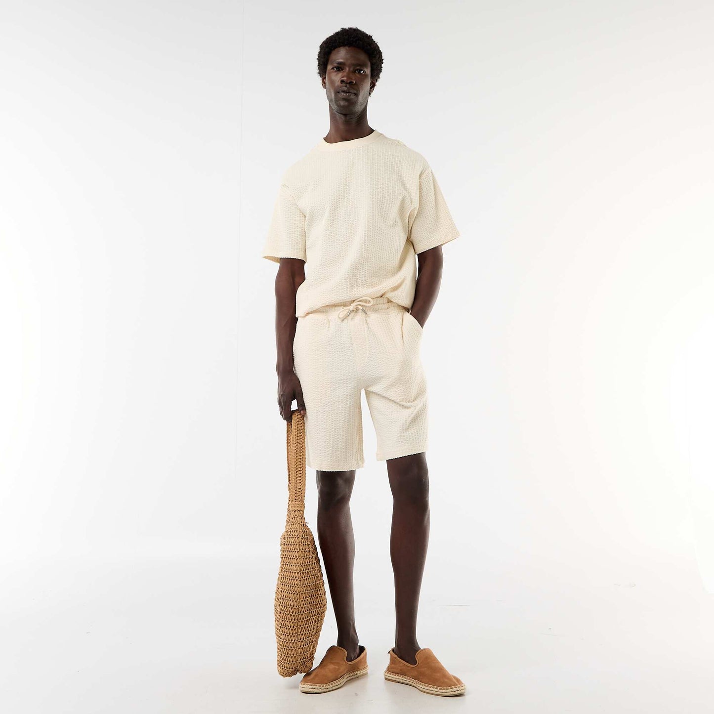 Honeycomb Knit Short-Sleeve Printed T-shirt WHITE
