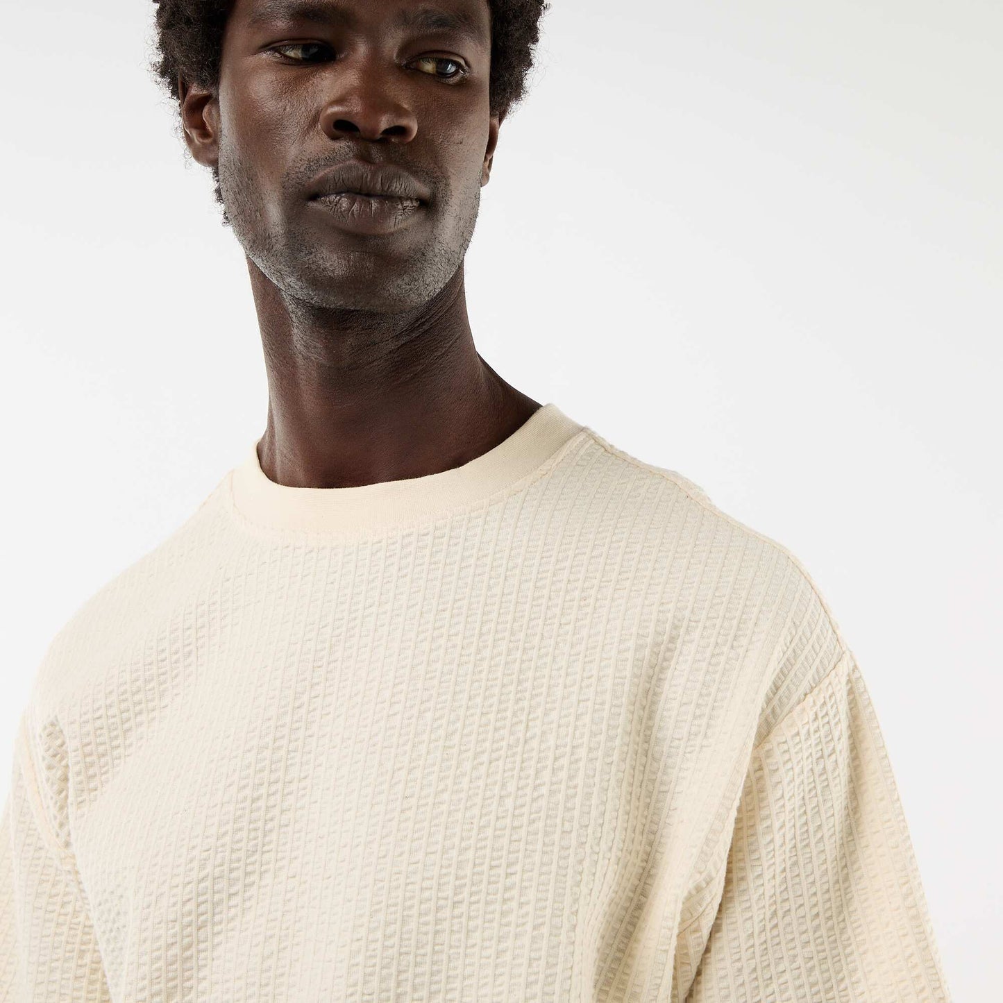 Honeycomb Knit Short-Sleeve Printed T-shirt WHITE
