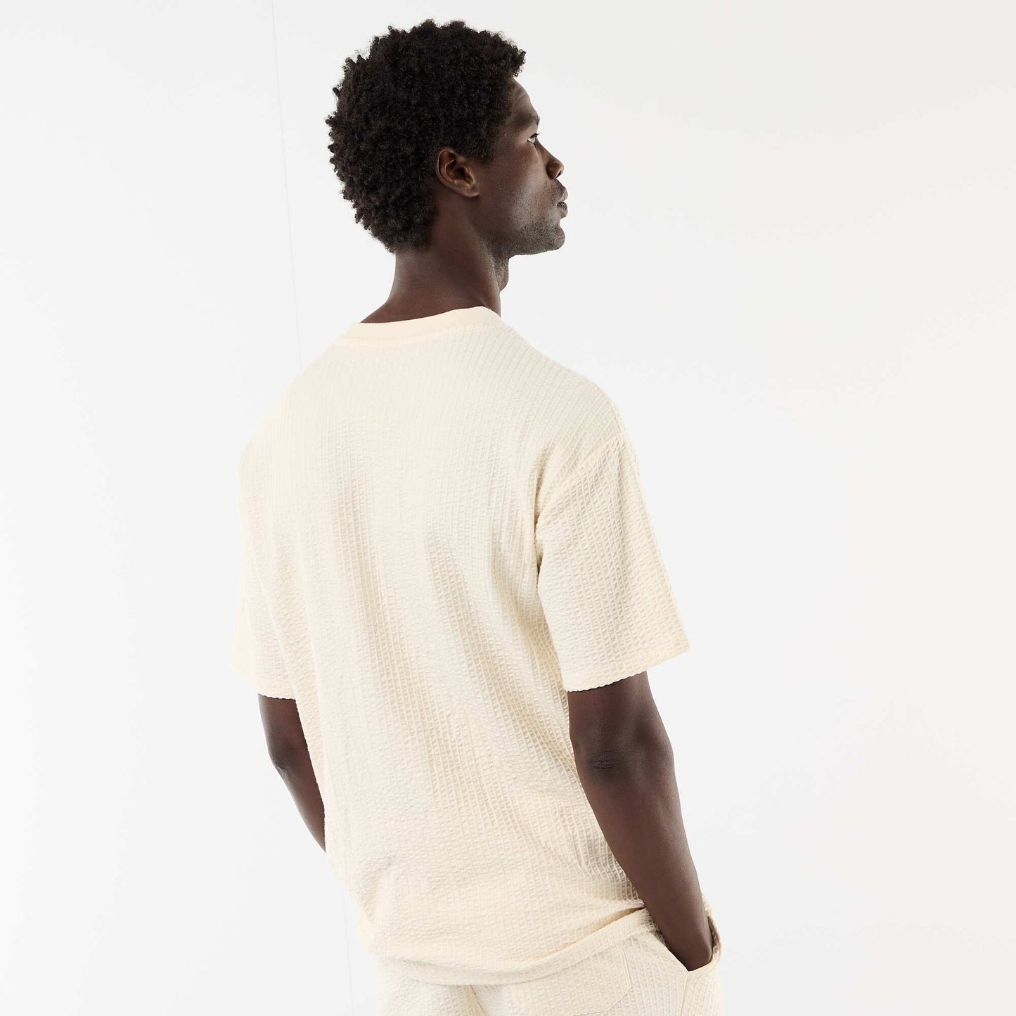 Honeycomb Knit Short-Sleeve Printed T-shirt WHITE