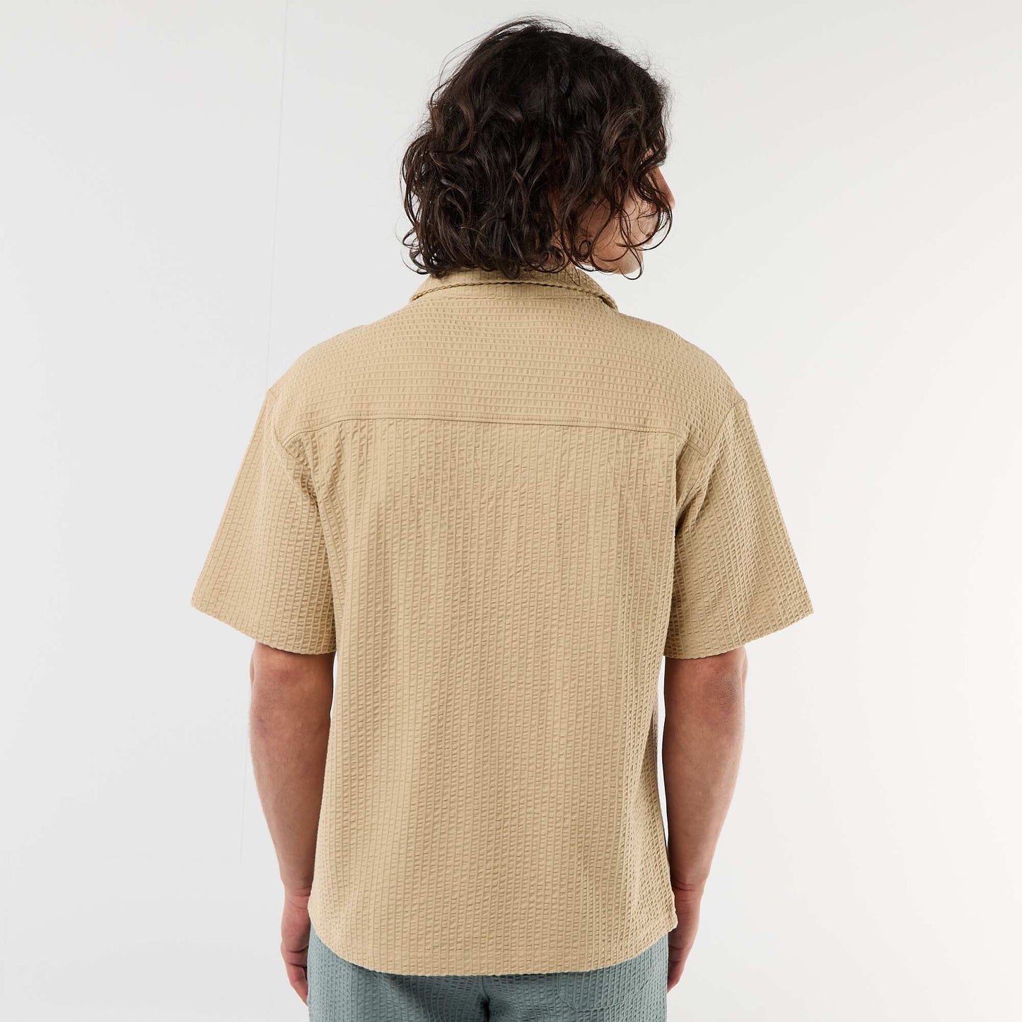 Waffle Knit Short-Sleeve Shirt BEIGE