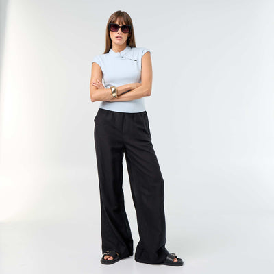 Wide-leg trousers with elasticated waist BLACK