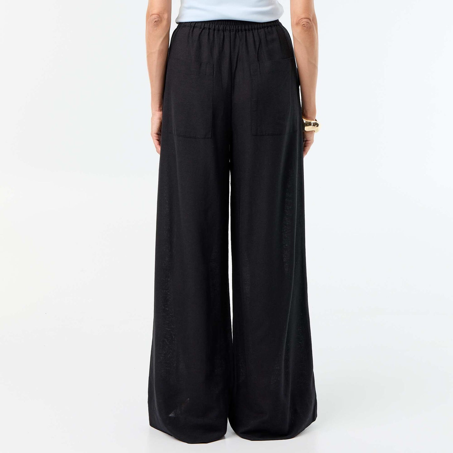 Wide-leg trousers with elasticated waist BLACK