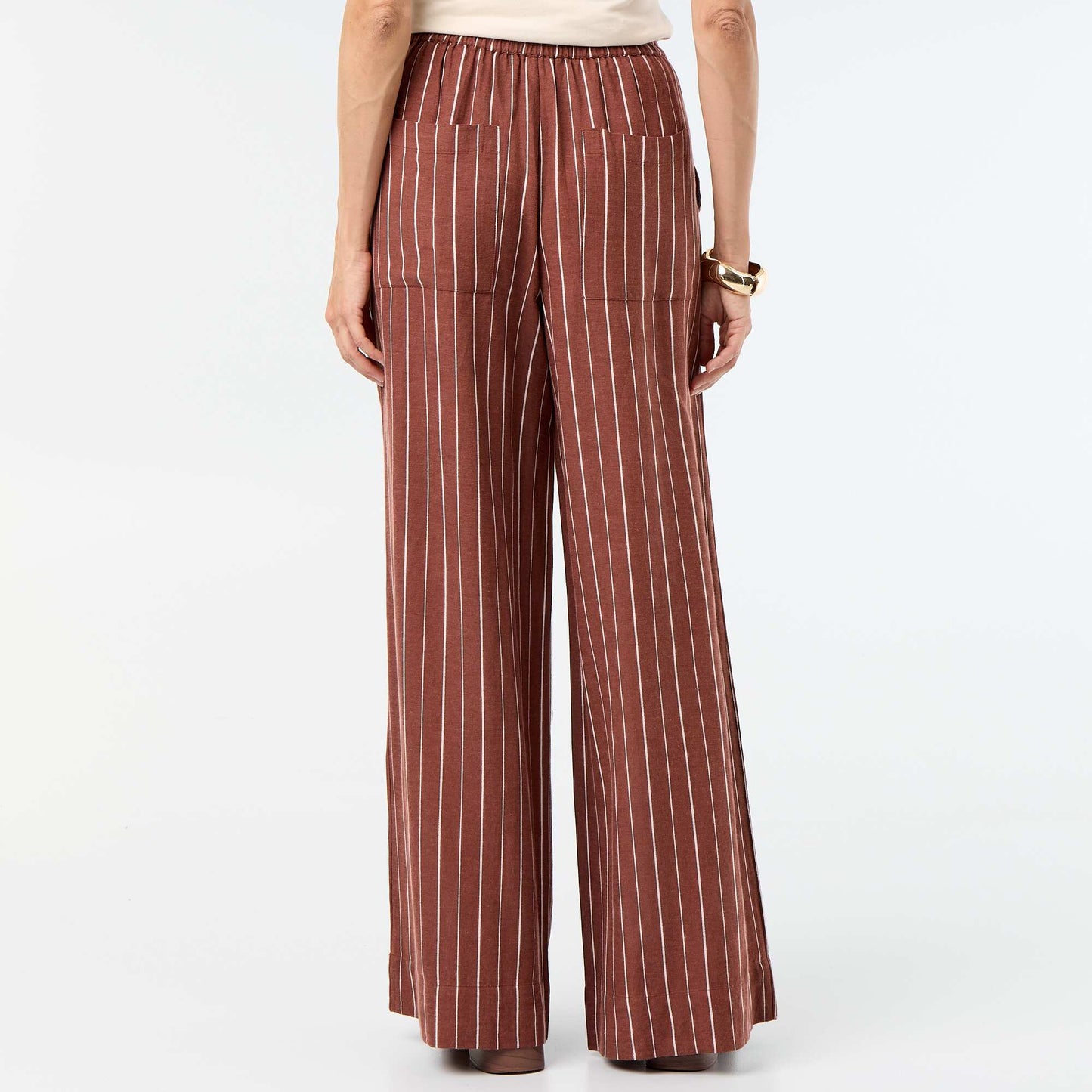 Wide-leg trousers with elasticated waist BROWN