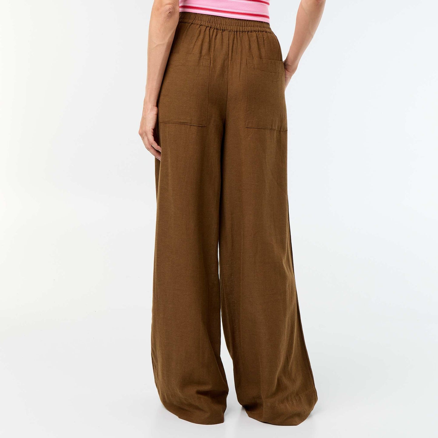 Wide-leg trousers with elasticated waist BROWN