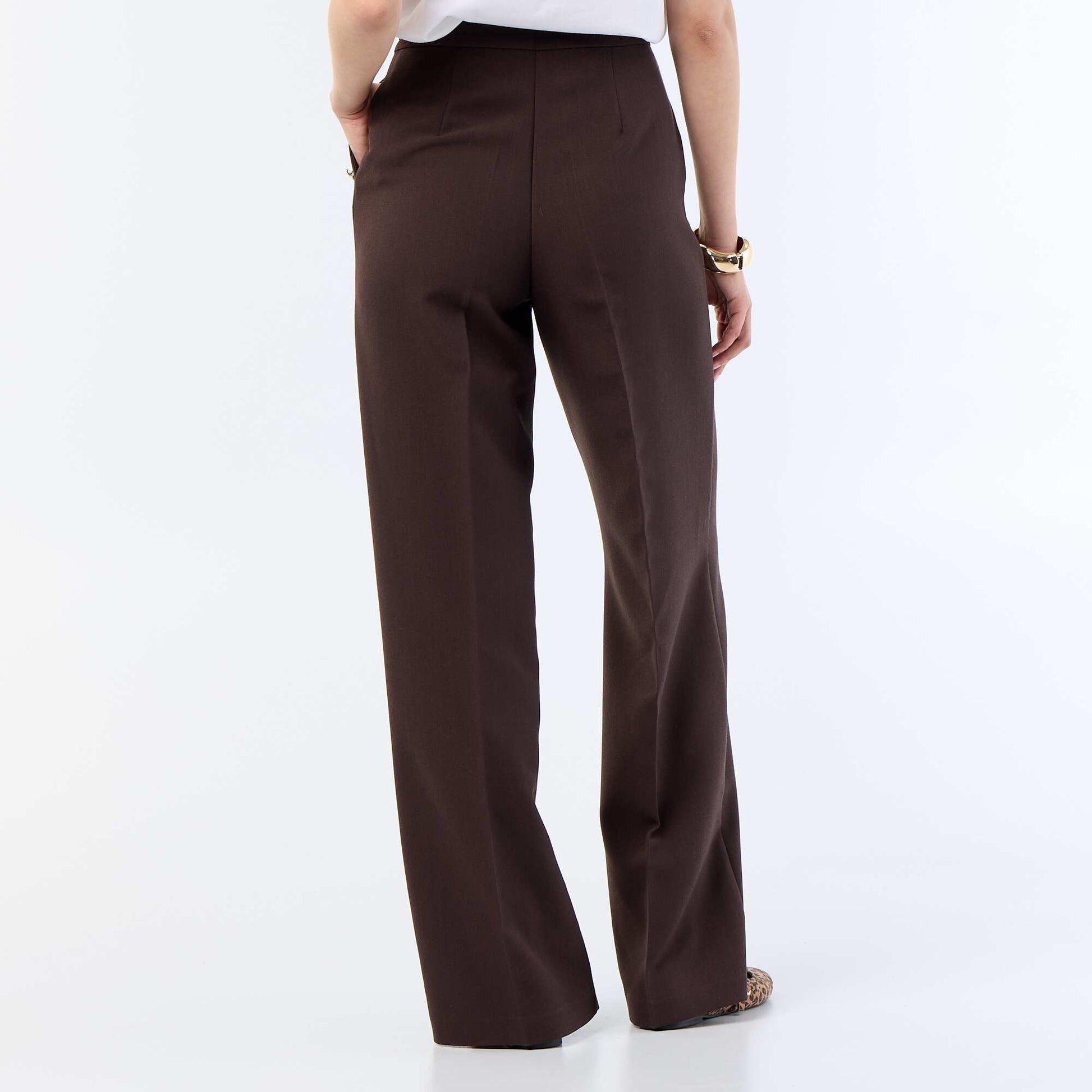 Wide-leg trousers with fancy gold buttons on the pockets BROWN