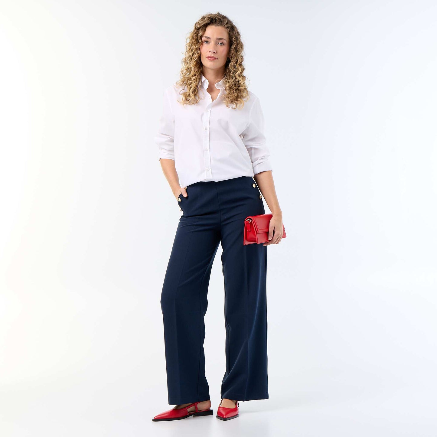 Wide-leg trousers with fancy gold buttons on the pockets BLUE