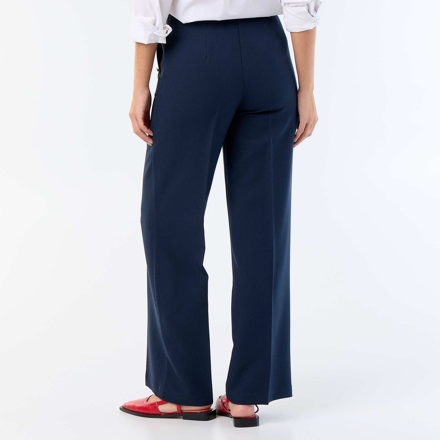 Wide-leg trousers with fancy gold buttons on the pockets BLUE