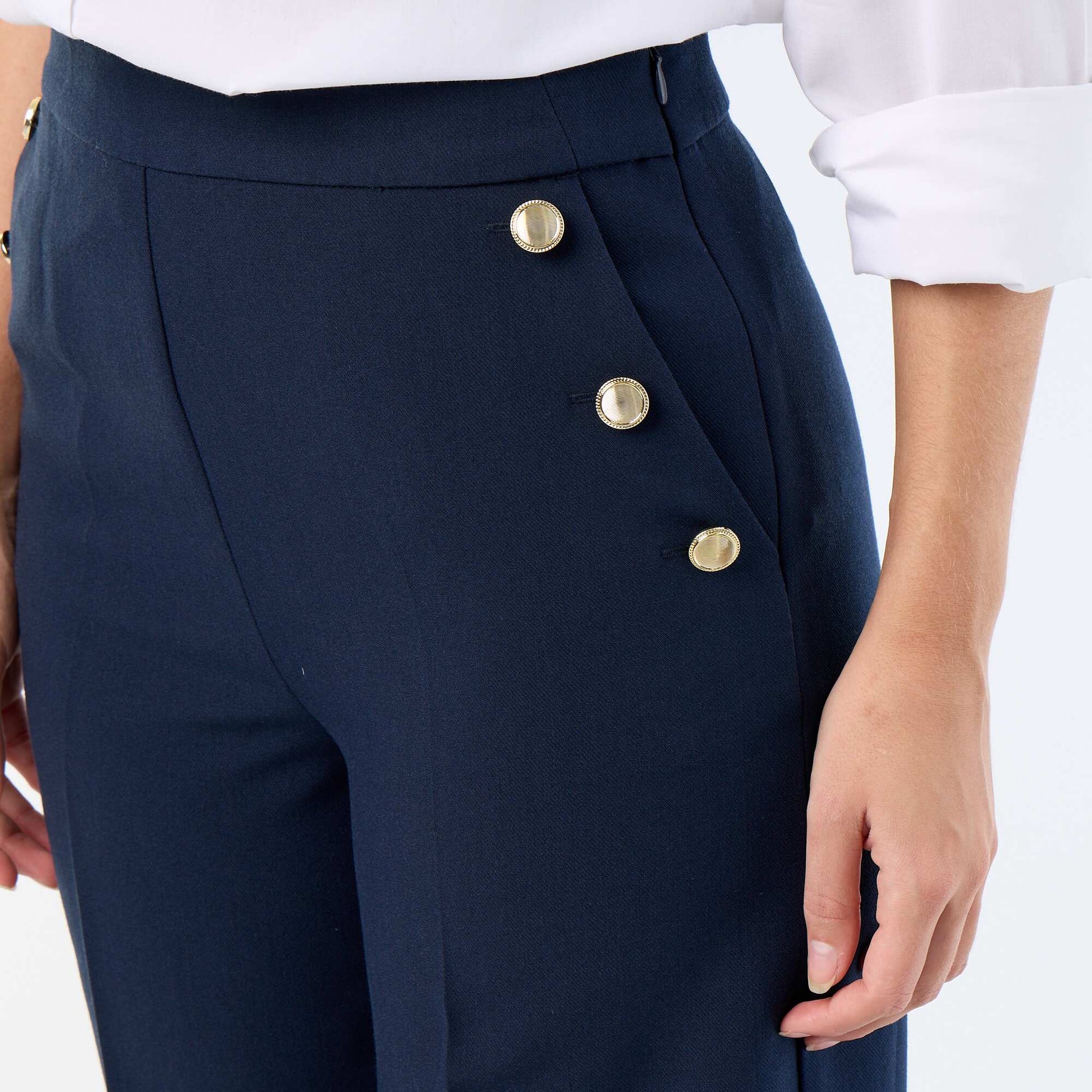 Wide-leg trousers with fancy gold buttons on the pockets BLUE