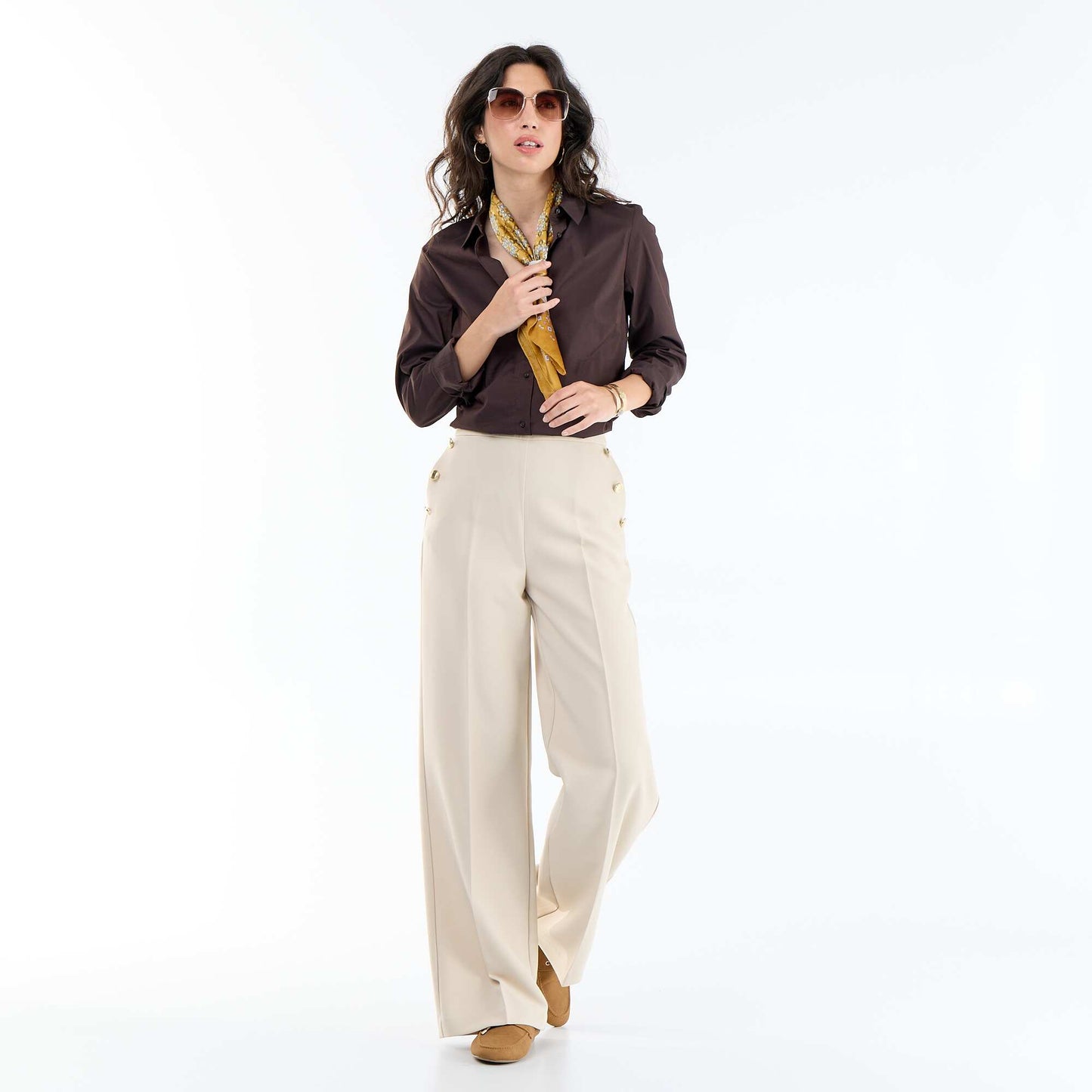 Wide-leg trousers with fancy gold buttons on the pockets GREY