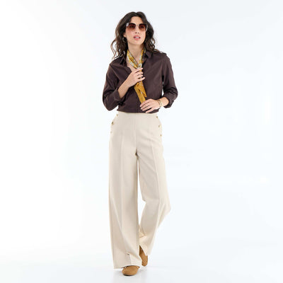 Wide-leg trousers with fancy gold buttons on the pockets GREY