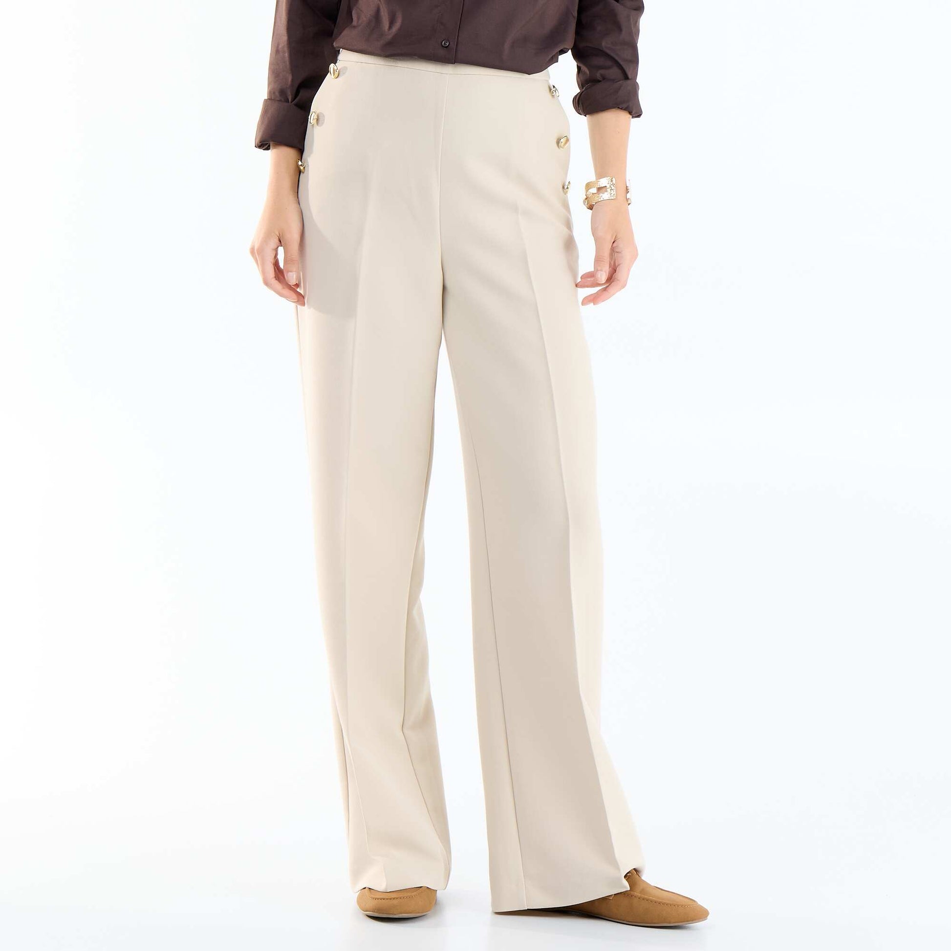 Wide-leg trousers with fancy gold buttons on the pockets GREY